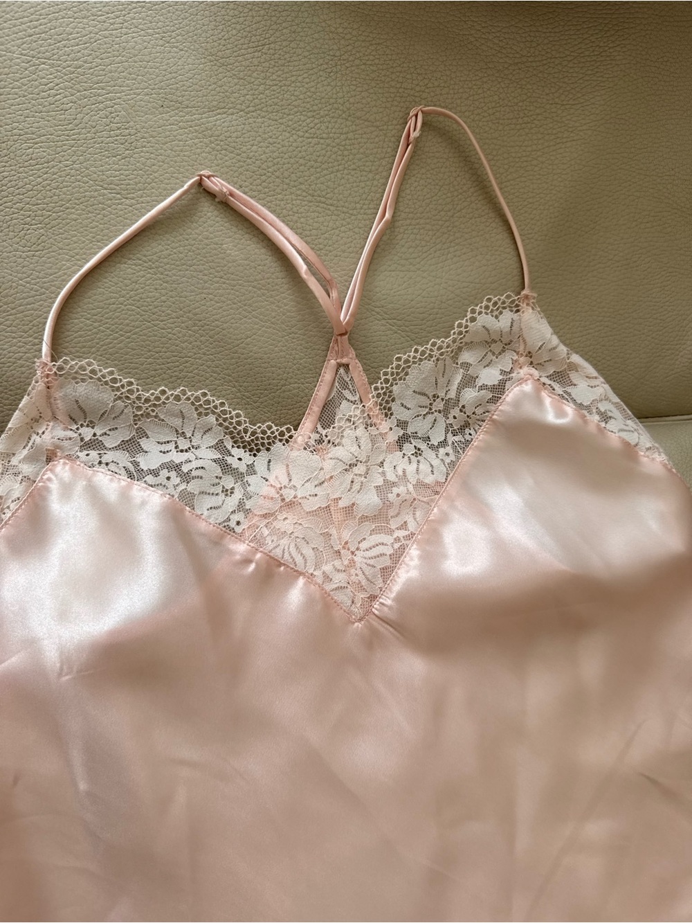 Lace Trim Satin Slip Camisole - Blush Pink